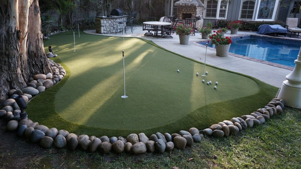 Private golf putting green made for practice at home.