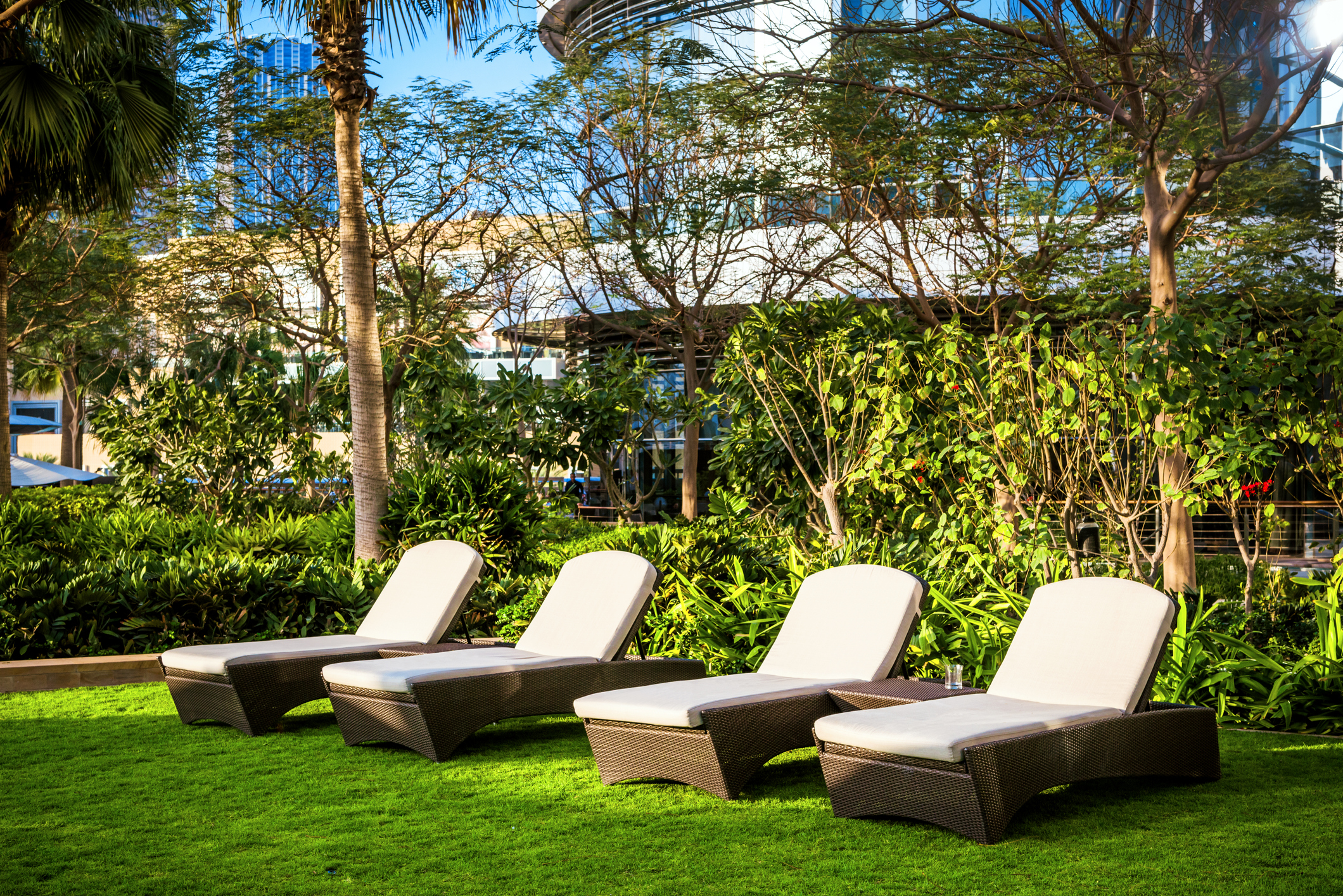Four loungers in a relaxed and restful area..