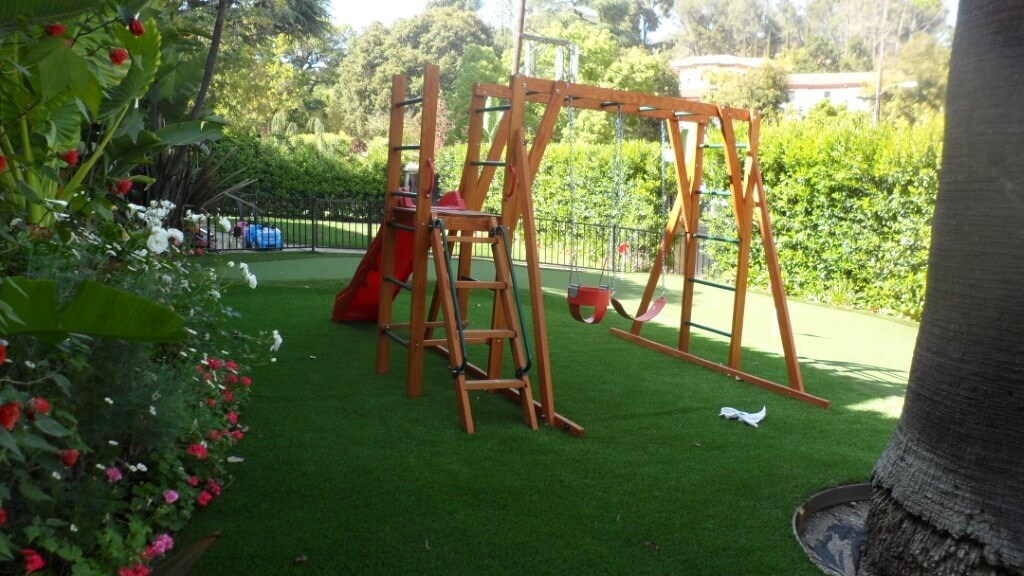 Kindergarten playground on artificial turf.